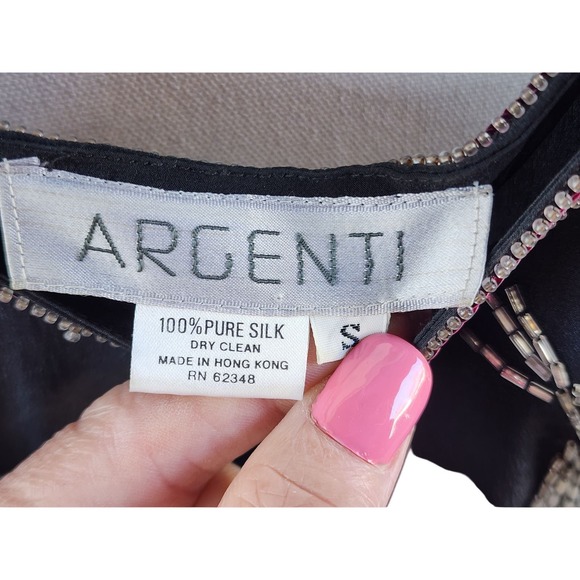 VTG 70s Argenti 100% Pure Silk Black Pink Sequin Beaded Bows Blouse S Hong Kong - Picture 10 of 10